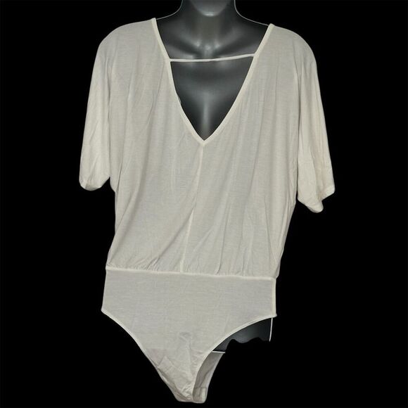 Wasabi & Mint Women's White Drape Neck Bodysuit Blouse Size S Casual - Picture 2 of 4